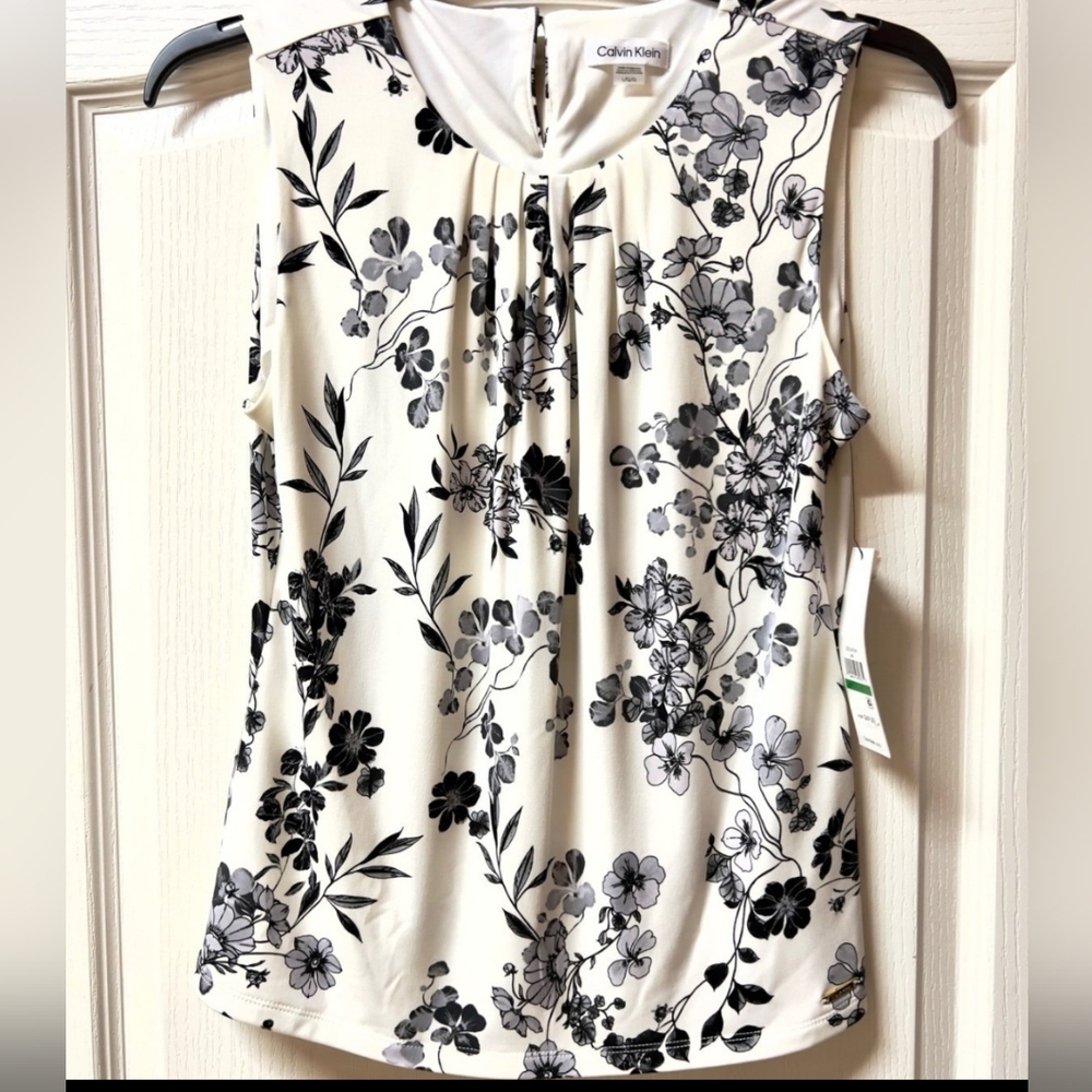 Calvin Klein Sleeveless Floral Print Top Sz Large